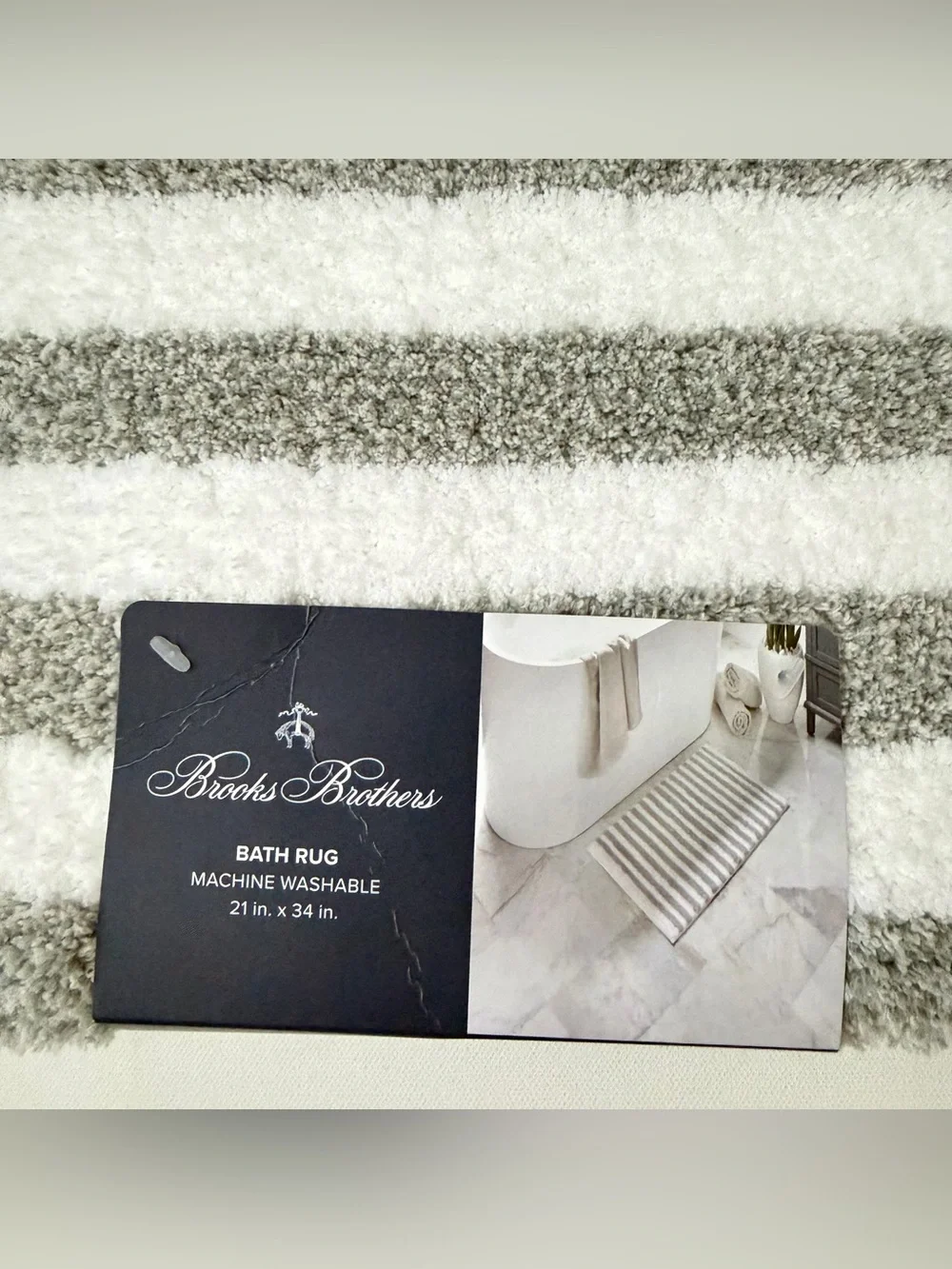 Brooks Brothers Gray and White Striped Bath Mat